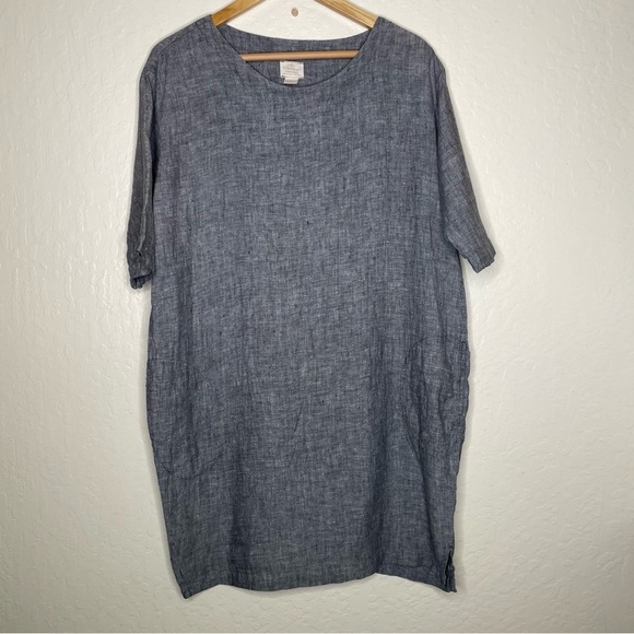 Vikolino 100% European Washed Linen Boho Tunic Dress Size S Lagenlook Charcoal - Picture 2 of 8